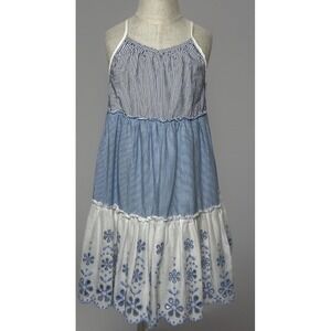 True Craft Girls Cotton Striped Sun Dress Lined Full SkirtSize 6x Braided Straps